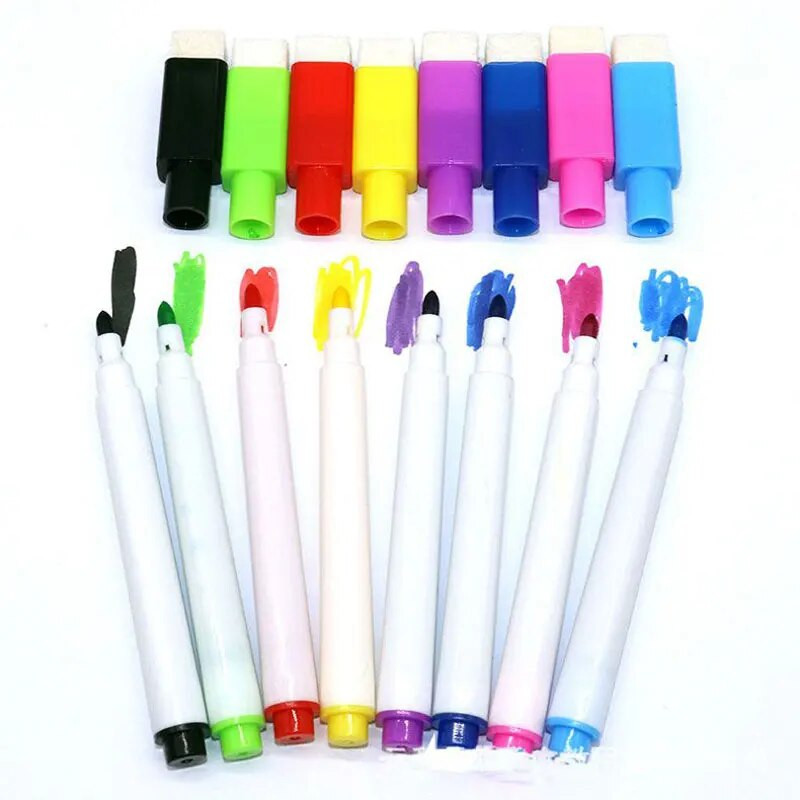 6/8 τμχ Μαγνητικό πολύχρωμο στυλό λευκού πίνακα Μαύρος λευκός μαρκαδόροι Ενσωματωμένοι Γόμα Σχολικά είδη παιδικό στυλό σχεδίασης γκράφιτι