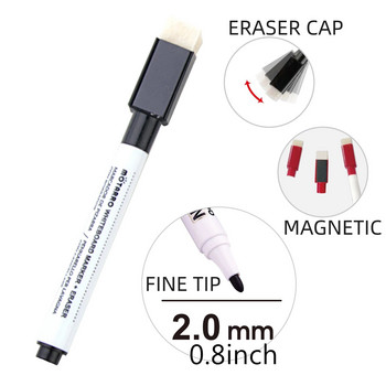 3 τμχ Μίνι Whiteboard Μαγνητικοί μαρκαδόροι Set Fine Tip Dry Ease Markers with Eraser για Σχολικά Είδη γραφείου στο σπίτι Κόκκινο μαύρο μπλε