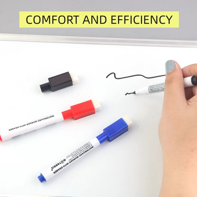 3Pcs Mini Whiteboard Magnetic Markers Set Fine Tip Dry Erase Markers with Eraser за домашен офис Ученически пособия Червен Черен Син