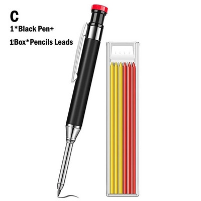 Ciets galdnieka zīmuļu uzpildes komplekts ar garu degunu, dziļu caurumu mehānisks zīmuļu marķieris Iebūvēts asināmais galdnieka kokapstrādei