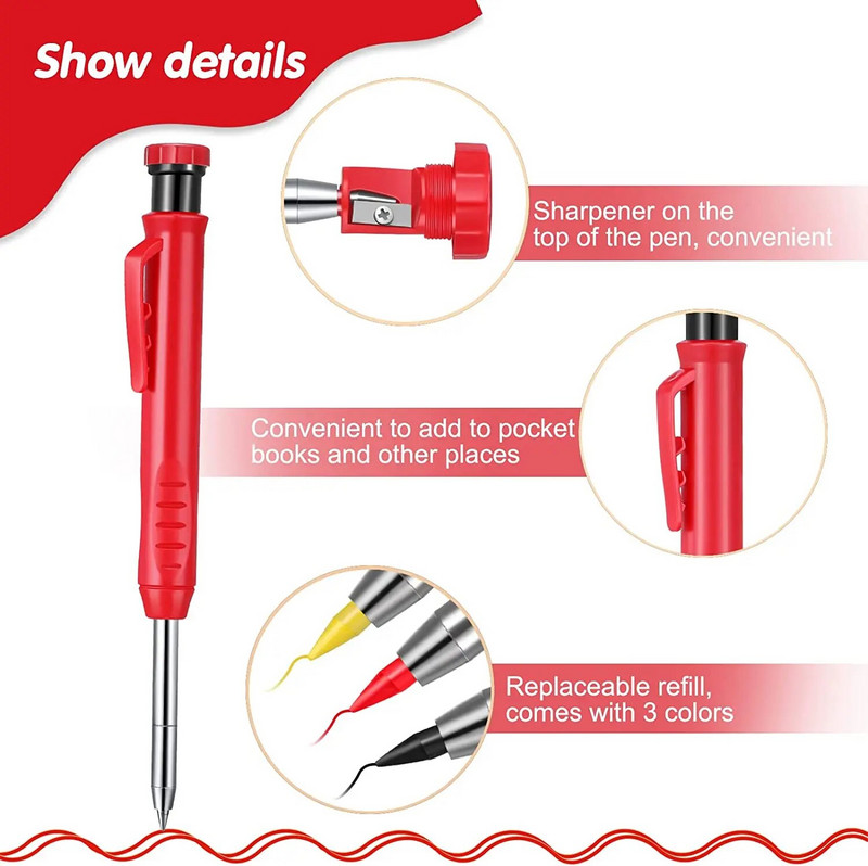Tugev puusepapliiats koos teritaja komplektiga Sisaldab mehaanilisi pliiatseid Puidutöötlemise ehituspliiatsimarkeri täitmine pikk nina
