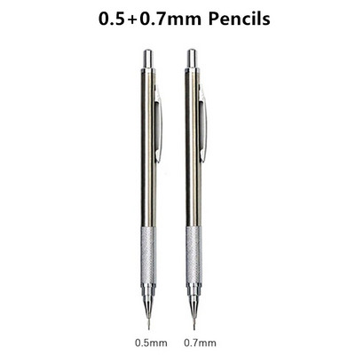 LLD 0,3 0,5 0,7 0,9 1,3 2,0 mm mehānisko zīmuļu komplekts Metāla māksla Zīmējums Glezniecība Automātisks zīmulis Biroja skolas rakstīšanas piederumi