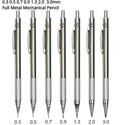 Mechaninis pieštukų rinkinys 0,3 0,5 0,7 0,9 1,3 2,0 mm Visas metalas Meninis piešinys Tapyba Automatinis pieštukas Biuro reikmenys Kanceliarinės prekės