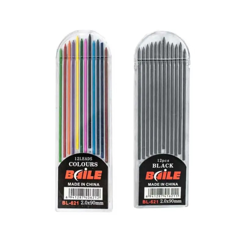 2 mm plastmasas un metāla vadu turētājs Mehāniska melnraksta zīmuļa zīmējums 2,0 mm svina zīmuļi 2 B zīmēšanas skice eksāmena rezerves kancelejas preces