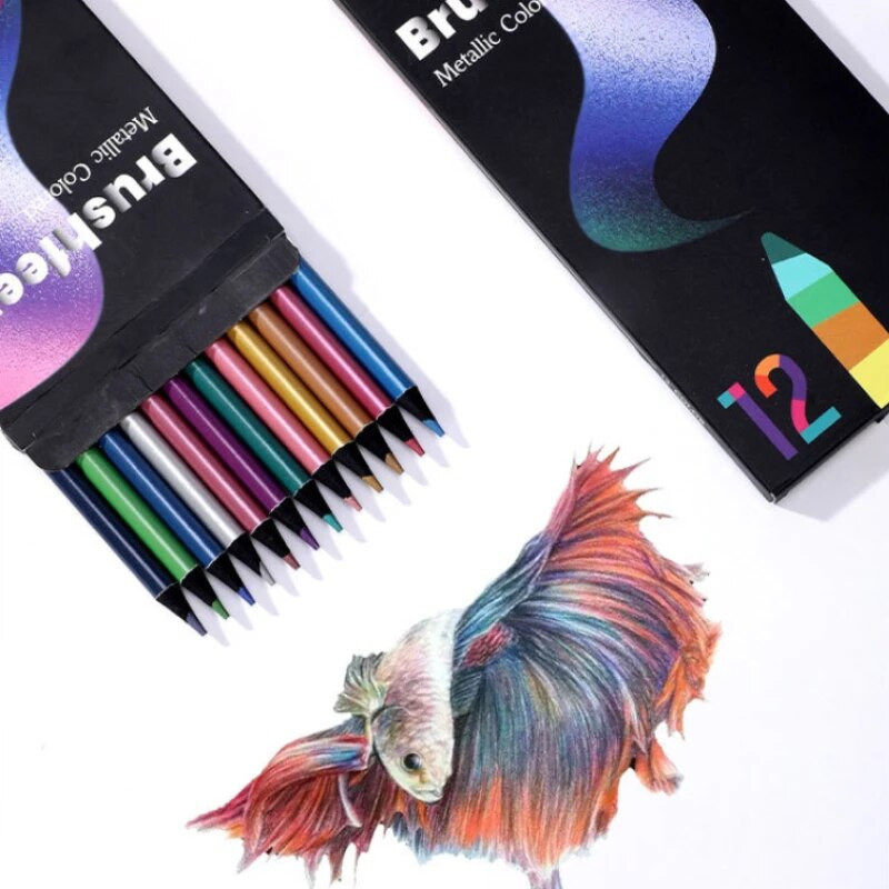 12 έγχρωμα μεταλλικά χρωματιστά μολύβια σχεδίασης σκίτσο Σετ χρωματισμού έγχρωμα μολύβια Επαγγελματικές προμήθειες τέχνης για καλλιτέχνη Έγχρωμο μολύβι