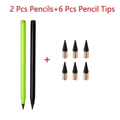 2 μολύβια + 6 συμβουλές Αιώνιο μολύβι Απεριόριστη γραφή Αντικαταστάσιμη μύτη μολυβιού Σβήσιμο μολύβι Σχολικά είδη