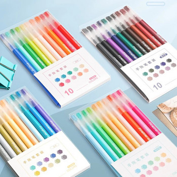 10 цвята Маркери Комплект химикалки с четки Бързосъхнещи графити Рисуване Рисуване Маркиращ маркер Ученически пособия за ученически художествени канцеларски материали