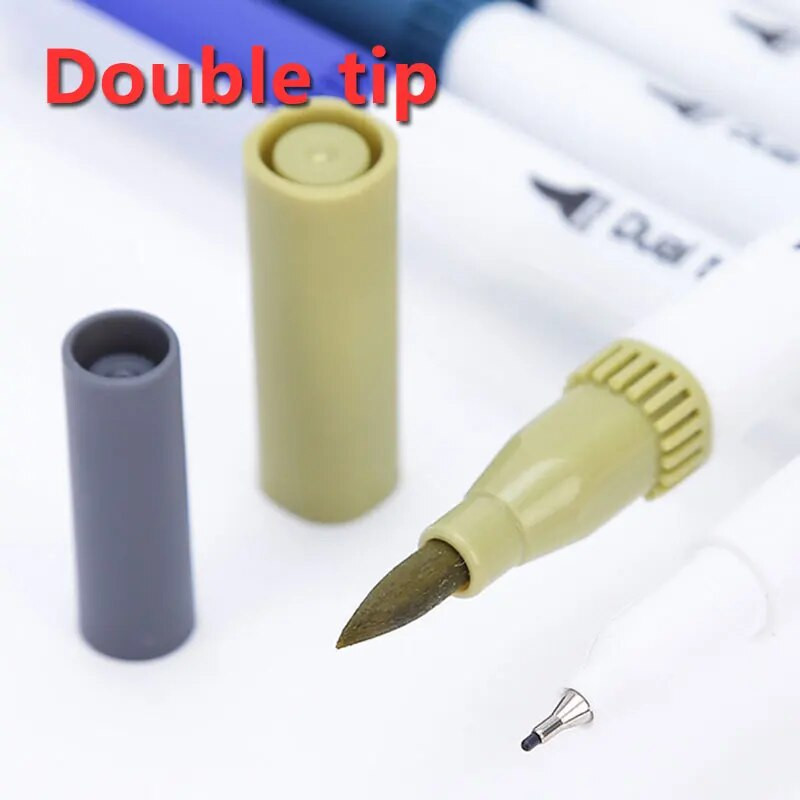 12 värvi markerid Kahe otsaga Manga Art Pintslite Pliiatsikomplekt Koolitarvikud Kirjamarkerid Kunstitarbed Visandijoonistus grafiti