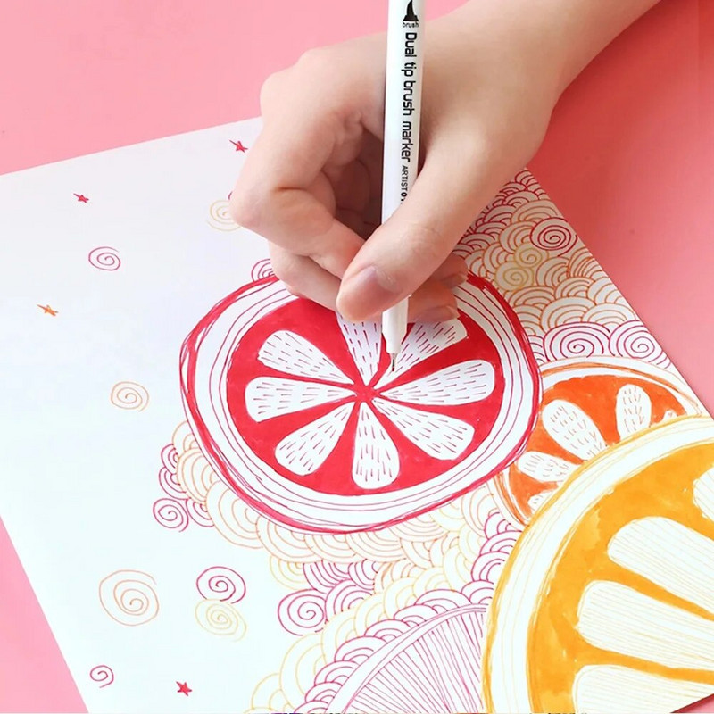 12 värvi markerid Kahe otsaga Manga Art Pintslite Pliiatsikomplekt Koolitarvikud Kirjamarkerid Kunstitarbed Visandijoonistus grafiti