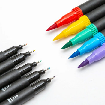 12 цвята Маркери Двойни краища Манга Art Brush Комплект химикалки Училищни аксесоари Маркери за надписи Художествени принадлежности Скица Рисуване на графити
