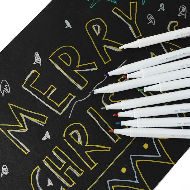 12gab metālisku krāsu marķieru komplekts, vidēji otas uzgaļi un cietie uzgaļi, dažādu krāsu tintes, piemērotas mākslas zīmēšanai, rotājumiem, kartītei m