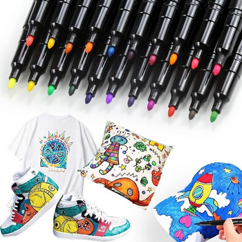 12 цвята/комплект Водоустойчив текстилен маркер за цветна тъкан Перманентна писалка за Направи си сам дрехи Изкуство Графити Рисуване Писалка