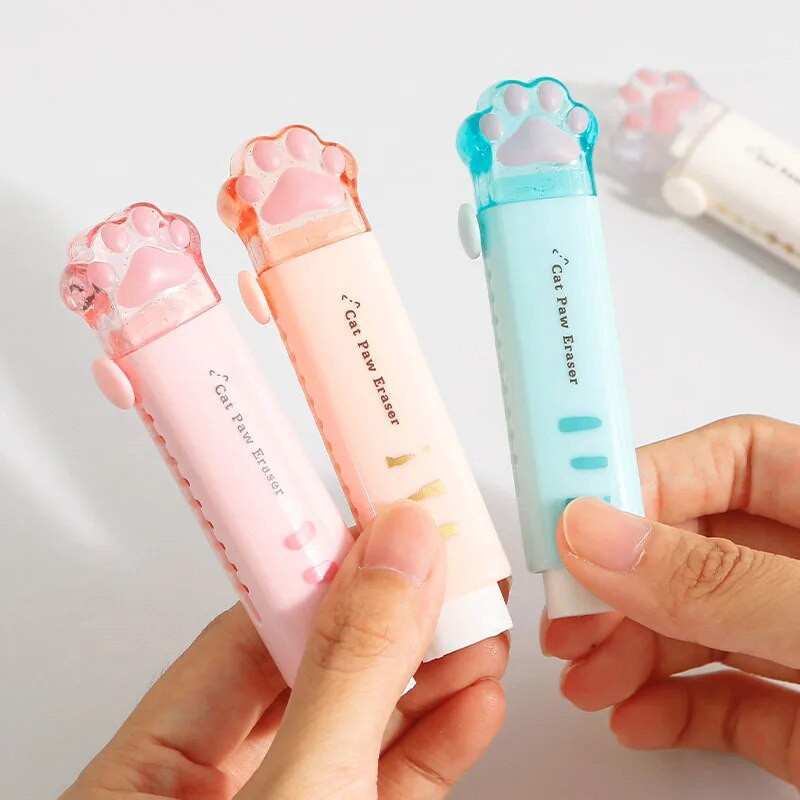Kawaii Push-pull Design Kassikäpp Kaasaskantav Kummist kustutuskumm Armsad kustutuskummid lastele Kooli kontoritarvete Kingitus Kirjatarvete Auhinnad