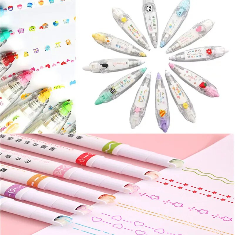 Kawaii radošās līknes marķieris, piespiežot mežģīņu koriģēšanas lentu, jauks dekors ar raksturīgām piezīmēm Rokas konta marķieris