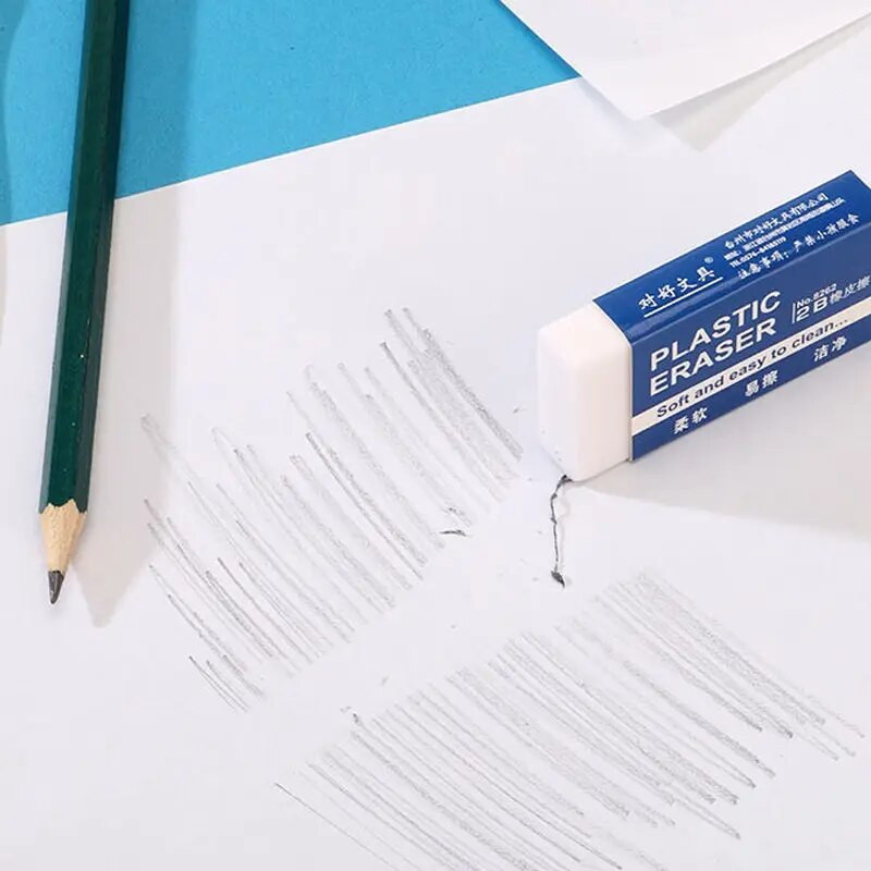 10 vnt. 2B baltas PVC trintukas, švarus ir netvarkingas studento egzaminas, biuro eskizas, minkštas trintukas