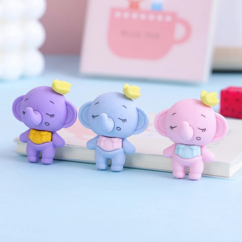 3 τεμαχίων Cartoon Kawaii Candy Colored Elephant Rubber Eraser Νεωτερική επιστολή