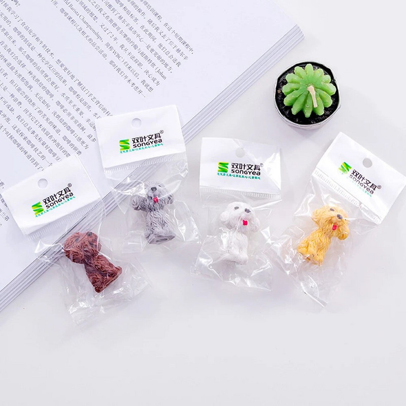 4 gab. Jauka rotaļu suņa dzēšgumija gumijas Kawaii zīmuļu dzēšgumija Studentu skolas kancelejas preču vairumtirdzniecība