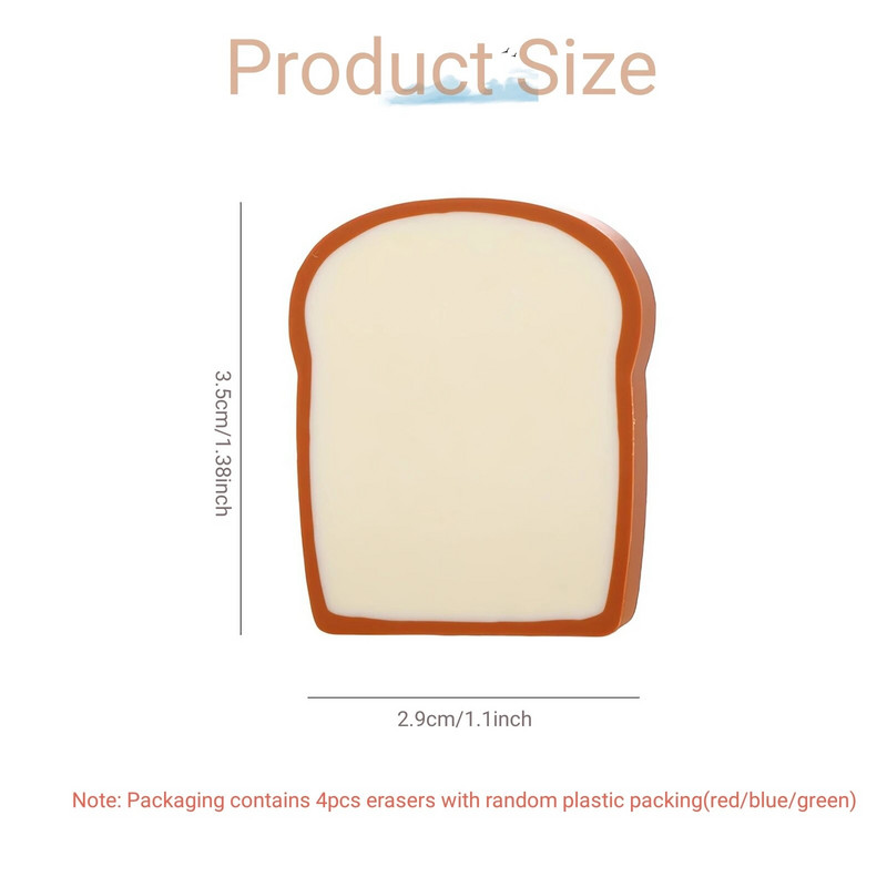 4 tk/pakk Creative Toast Shape kummikummid, leivapliiatsi kustutuskumm, Student Prize kooli kirjatarbed, armas lastepäevakingitus