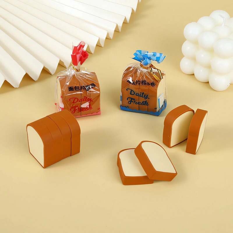 4 tk/pakk Creative Toast Shape kummikummid, leivapliiatsi kustutuskumm, Student Prize kooli kirjatarbed, armas lastepäevakingitus