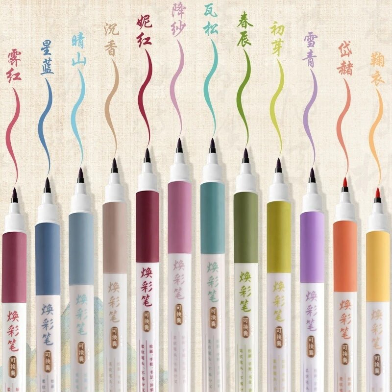 3 vnt / rinkinys Retro spalvų žymekliai Piešimo tiesus skystas teptukas Vintage akvarelinis rašiklis kaligrafijai tapybai meno reikmenys