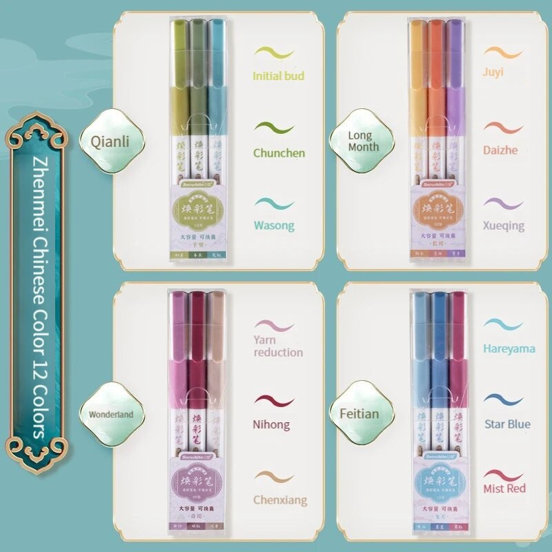 3 vnt / rinkinys Retro spalvų žymekliai Piešimo tiesus skystas teptukas Vintage akvarelinis rašiklis kaligrafijai tapybai meno reikmenys