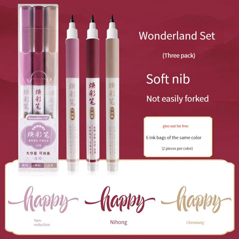 3 vnt / rinkinys Retro spalvų žymekliai Piešimo tiesus skystas teptukas Vintage akvarelinis rašiklis kaligrafijai tapybai meno reikmenys