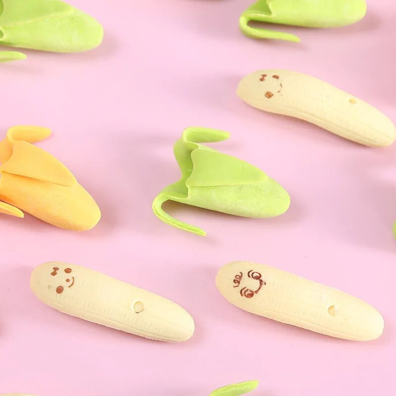 2tk banaanikummist kustutuskumm pliiatsi kustutamiseks, parandades uudseid kirjatarbeid Kontori kooliõpilase kingitus A6414