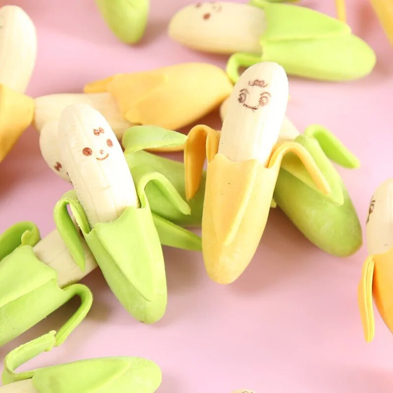 2tk banaanikummist kustutuskumm pliiatsi kustutamiseks, parandades uudseid kirjatarbeid Kontori kooliõpilase kingitus A6414