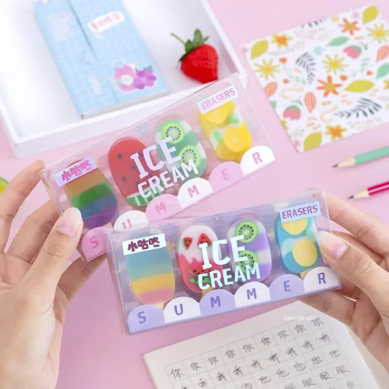 4 gab./komplektā Jaunums Vasaras saldējums Gumijas Dzēšgumijas Kawaii Dzēšgumijas Skolas piederumi Kancelejas piederumi Bērni Studenti Foršas balvas