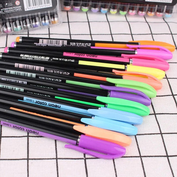 LOLEDE 12Pcs/σετ Gel στυλό Σετ Glitter for School Office Coloring Book Journals Σχέδιο Highlighter Graffiti Art Markers Pens