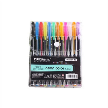 LOLEDE 12Pcs/σετ Gel στυλό Σετ Glitter for School Office Coloring Book Journals Σχέδιο Highlighter Graffiti Art Markers Pens