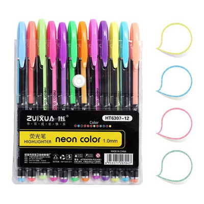 LOLEDE 12Pcs/σετ Gel στυλό Σετ Glitter for School Office Coloring Book Journals Σχέδιο Highlighter Graffiti Art Markers Pens