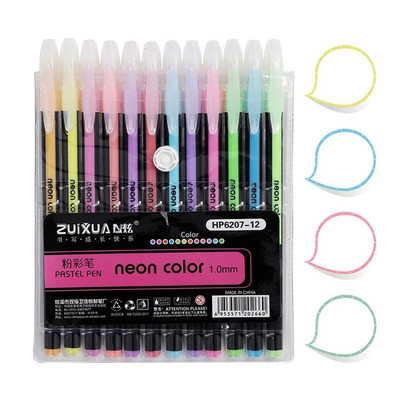 LOLEDE 12Pcs/σετ Gel στυλό Σετ Glitter for School Office Coloring Book Journals Σχέδιο Highlighter Graffiti Art Markers Pens