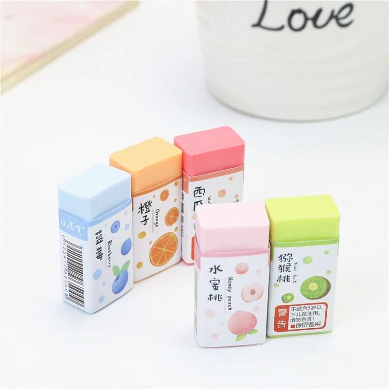 5GB jauki augļu Dzēšgumijas Studentu kancelejas preces konfekšu krāsainu zīmuļu dzēšgumija Noslaukiet tīru, nesabojājot papīru