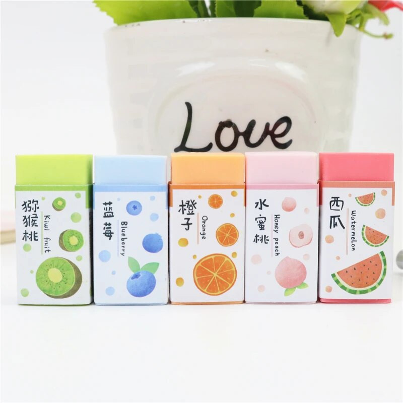 5GB jauki augļu Dzēšgumijas Studentu kancelejas preces konfekšu krāsainu zīmuļu dzēšgumija Noslaukiet tīru, nesabojājot papīru