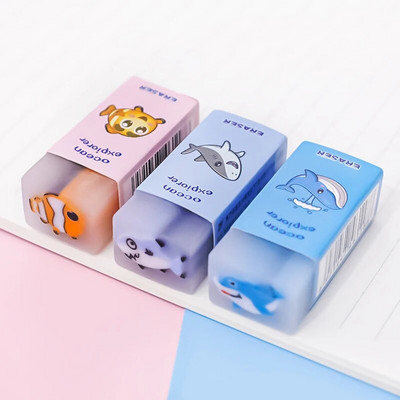 3 Piece Cartoon Cute Astronaut Animals Rubber Mini Eraser Set Novelty Stationery