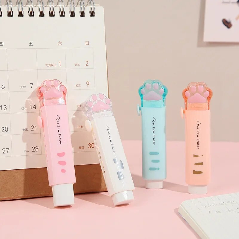1 gab. Kawaii Cat Paw Dzēšgumijas zīmulis, jauks, spiežamas pildspalvas formas gumijas korejiešu rakstāmpiederumi jauki skolas piederumi
