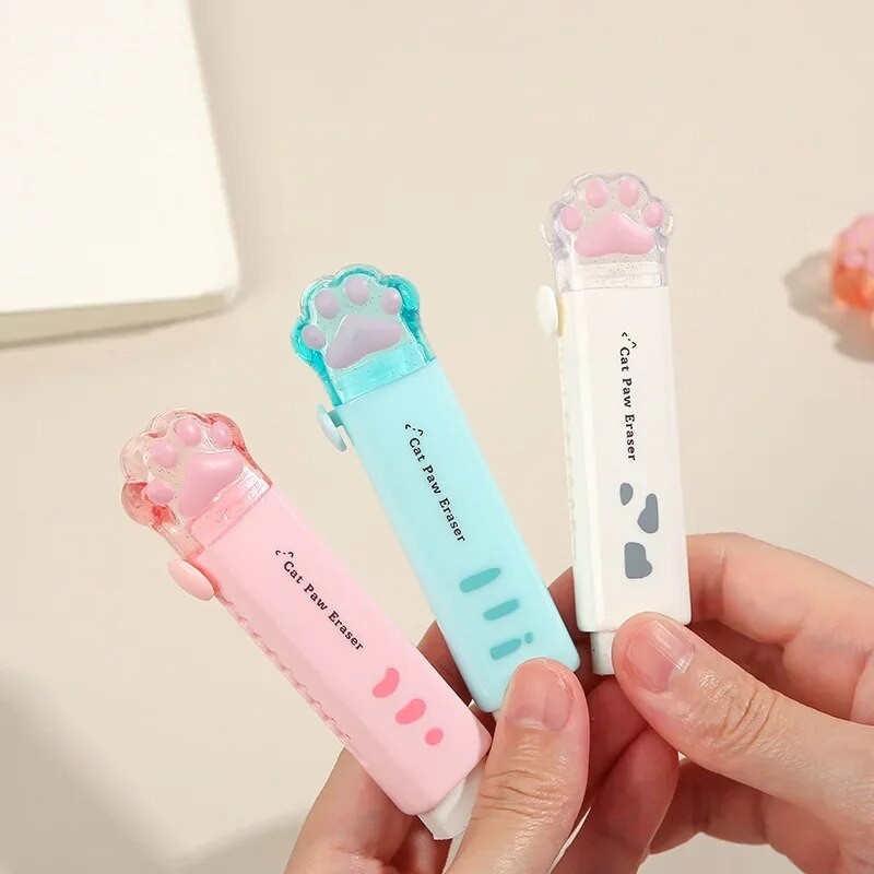 1 gab. Kawaii Cat Paw Dzēšgumijas zīmulis, jauks, spiežamas pildspalvas formas gumijas korejiešu rakstāmpiederumi jauki skolas piederumi