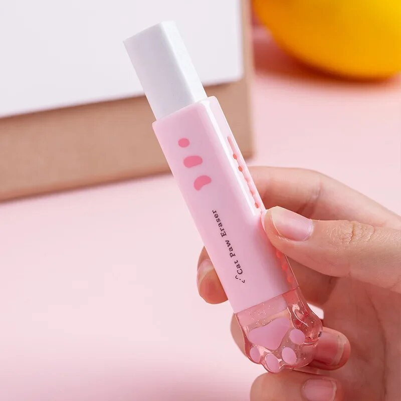 1 gab. Kawaii Cat Paw Dzēšgumijas zīmulis, jauks, spiežamas pildspalvas formas gumijas korejiešu rakstāmpiederumi jauki skolas piederumi