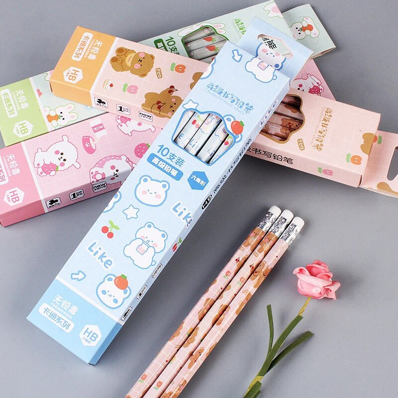 10 gab grafīta zīmuļu komplekts korejiešu Kawaii kancelejas zīmuļi bērniem skolas rakstīšanas zīmēšanas mākslas piederumi