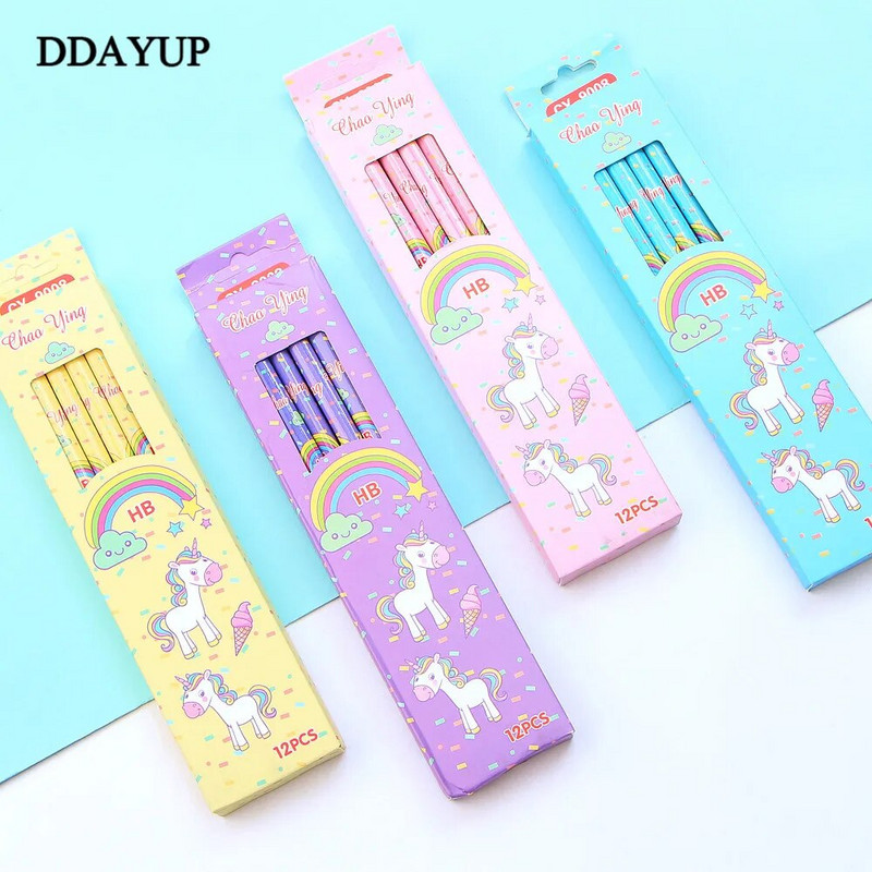 12 tk/komplekt Armas Kawaii multifilmi ükssarviku pliiats HB visandid Joonistused kirjatarbed Üliõpilaste kooli kontoritarbed lastele kingitus