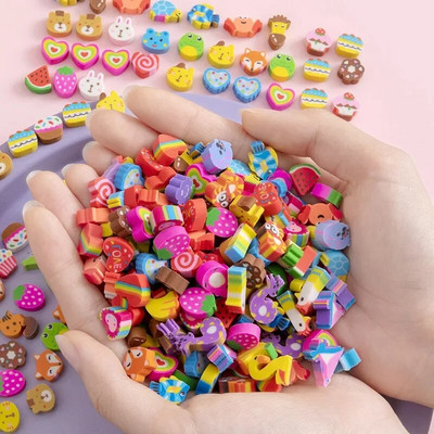 50pcs/bag Kawaii Fruit Animals Erasers Mini Cute Rubber Pencil Eraser for School Kids Gifts Korean Stationery Office Supplies