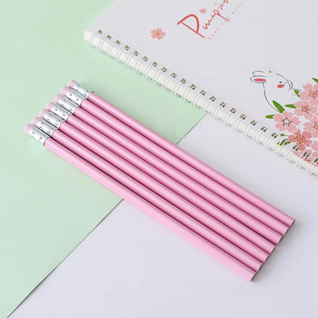 12Pcs Macaron Wood Pencil with Eraser Triangle Shiny Rubber Head Sketch Drawing Pencil Office Learning School Officere HB Pencil