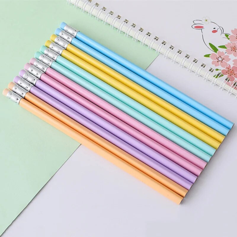 12 tk Macaron puidust pliiats kustutuskummiga kolmnurga läikiva kummipeaga eskiis Joonistuspliiats Kontor õppekooli kirjatarbed HB pliiats