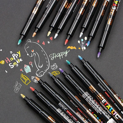 Haile 8Color Metallic Water Paint Metal Fabric Marker Pen Направи си сам керамична химикалка за рисуване на графити Craftwork Color Pen Арт канцеларски материали