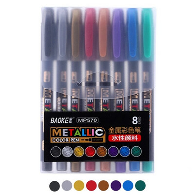 Haile 8 Color Metallic Water Paint Metāla auduma marķiera pildspalva DIY Keramikas grafiti zīmēšanas pildspalva Amatniecības darbi Krāsu pildspalvas mākslas kancelejas piederumi
