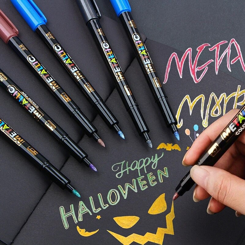 Haile 8 Color Metallic Water Paint Metāla auduma marķiera pildspalva DIY Keramikas grafiti zīmēšanas pildspalva Amatniecības darbi Krāsu pildspalvas mākslas kancelejas piederumi