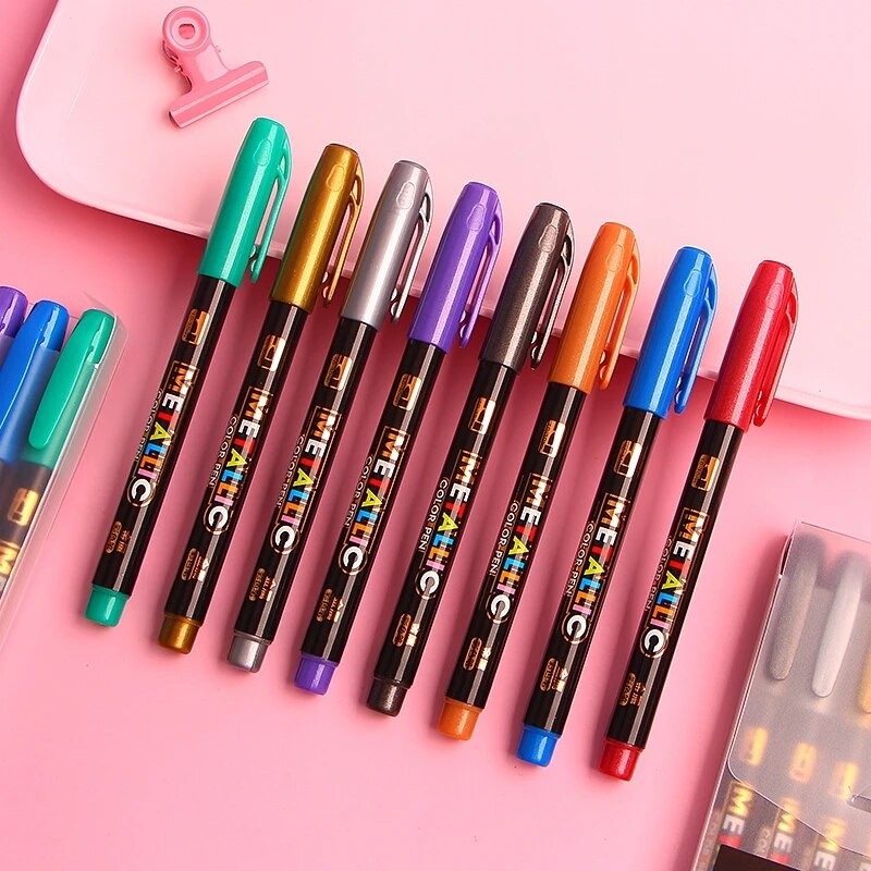 Haile 8 Color Metallic Water Paint Metāla auduma marķiera pildspalva DIY Keramikas grafiti zīmēšanas pildspalva Amatniecības darbi Krāsu pildspalvas mākslas kancelejas piederumi
