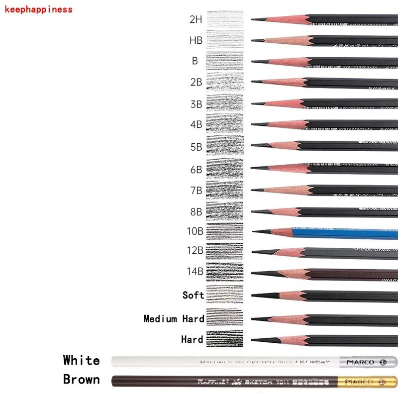 3 gab. Mīksts/vidējs/ciets, balts, brūns, ogles rakstīšanas un skicēšanas skolas piederumi 2H-14B, zīmēšanas zīmuļu komplekts māksla