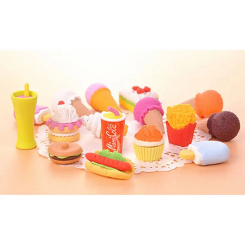 4PCS Kawaii Creative Food Cake Eraser Коледен детски подарък Сладолед Хамбургер Lollipop Разглобяема гумена гума Канцеларски материали